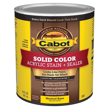 Cabot Cabot Solid Color Acrylic Stain & Sealer Solid Tintable Neutral Base Acrylic Deck Stain 1 qt 140.0001806.005